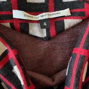 Diane Von Furstenberg Red and Black Geometric Midi Dress